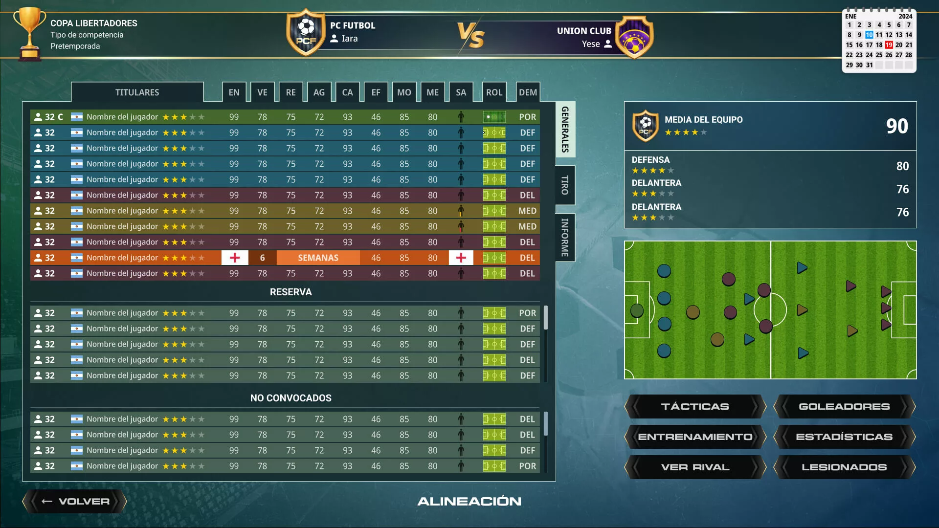 pc futbol 8 alineacion